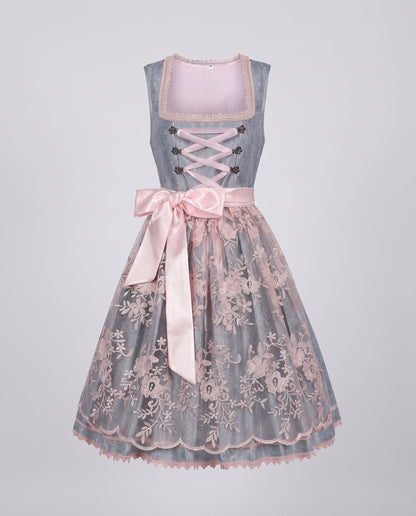 Women's dirndl dress with floral appliqués and elegant waist belt EVA-US
