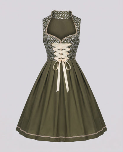 Women's dirndl dress with floral embroidery and elegant waist belt EVA-US