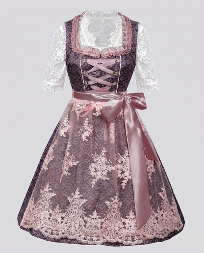Women's dirndl dress with lace details and satin belt EVA-US