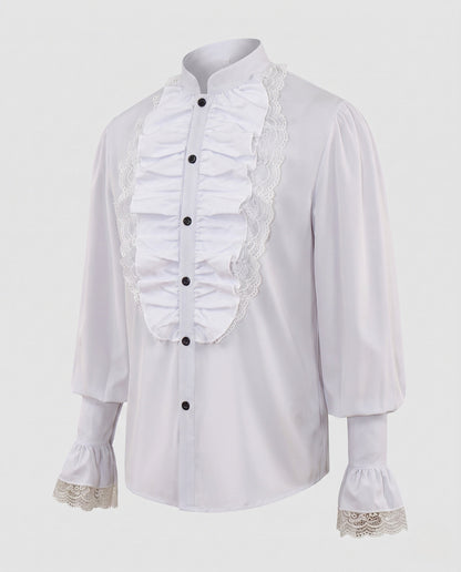 Women elegant blouse with ruffle details and lace accents EVA-US