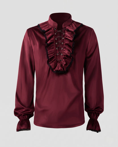 Ladies elegant leisure blouse with ruffle details and lacing EVA-US