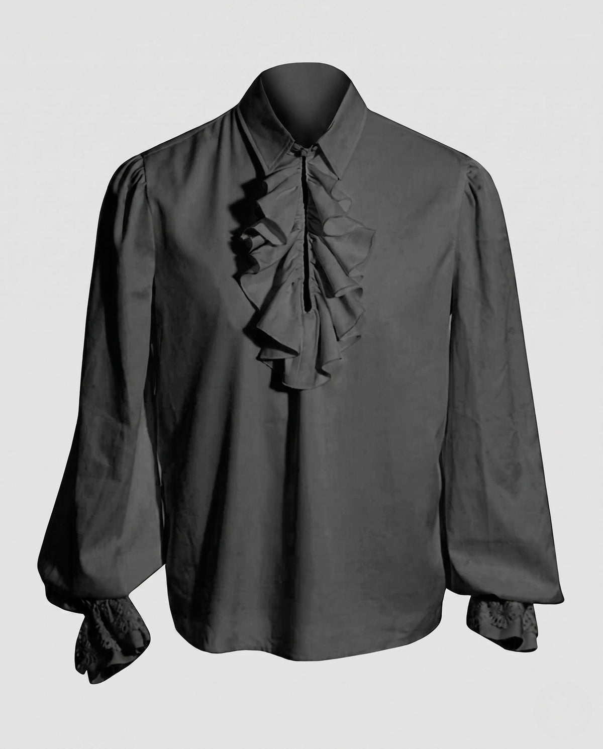 Women elegant ruffled blouse with fine stand-up collar and elaborate sleeve cuffs EVA-US