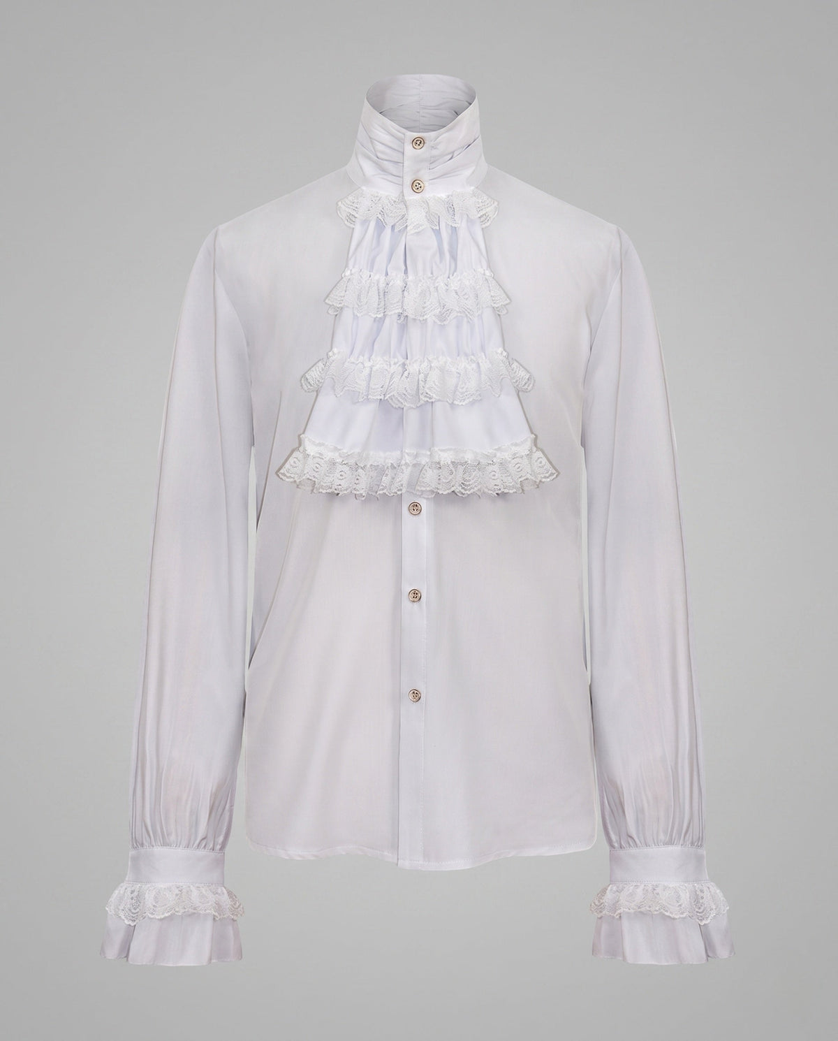Ladies elegant ruffle blouse with elaborate collar and decorative lace embellishment EVA-US
