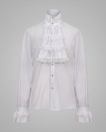 Ladies elegant ruffle blouse with elaborate collar and decorative lace embellishment EVA-US