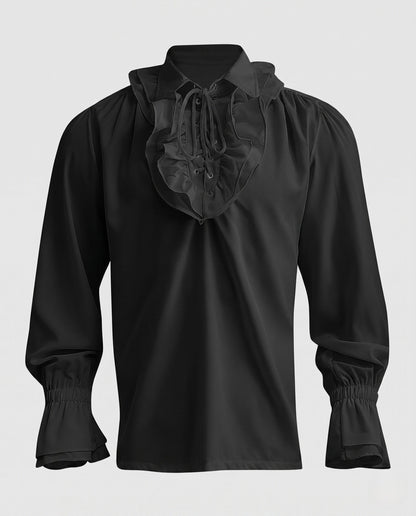 Ladies elegant ruffle blouse with lace-up closure and voluminous sleeves EVA-US