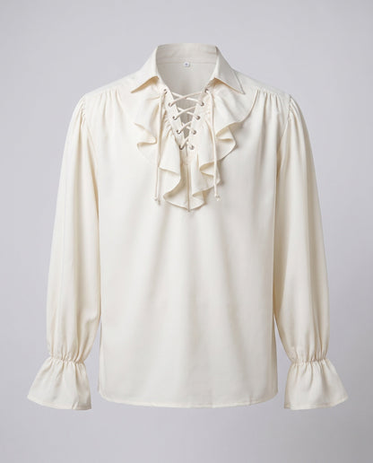Women elegant ruffle blouse with lacing and voluminous sleeves EVA-US