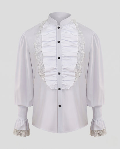 Ladies elegant ruffle blouse with lace accents EVA-US
