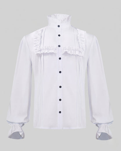Ladies elegant ruffle blouse with stand-up collar and button placket EVA-US