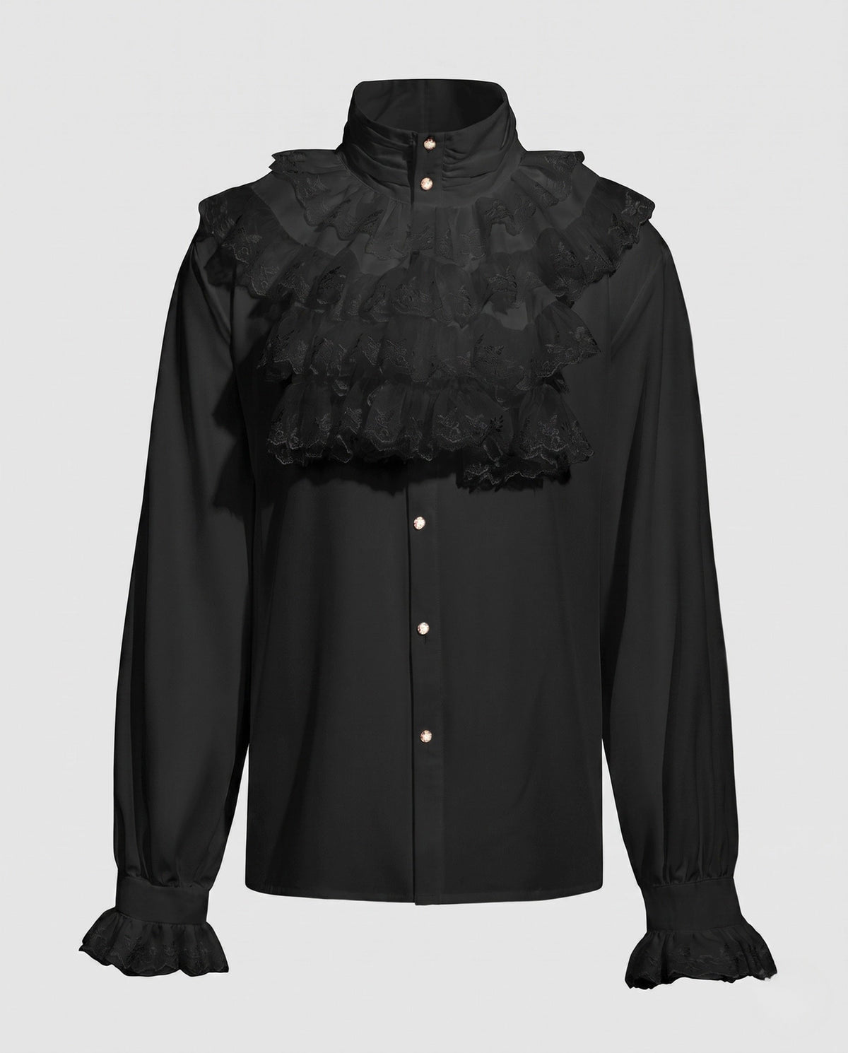 Women's elegant ruffle shirt with high-quality stand collar and delicate flounces EVA-US
