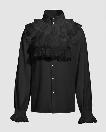 Women's elegant ruffle shirt with high-quality stand collar and delicate flounces EVA-US