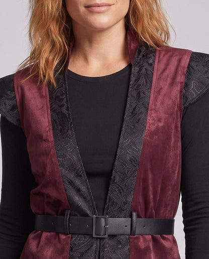 Ladies stylish costume display with deep V-neck and decorative belt EVA-US