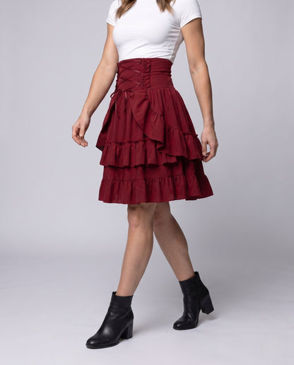 Women Sweet Ruffled Dress with Apron Design and Lacing Details EVA-US