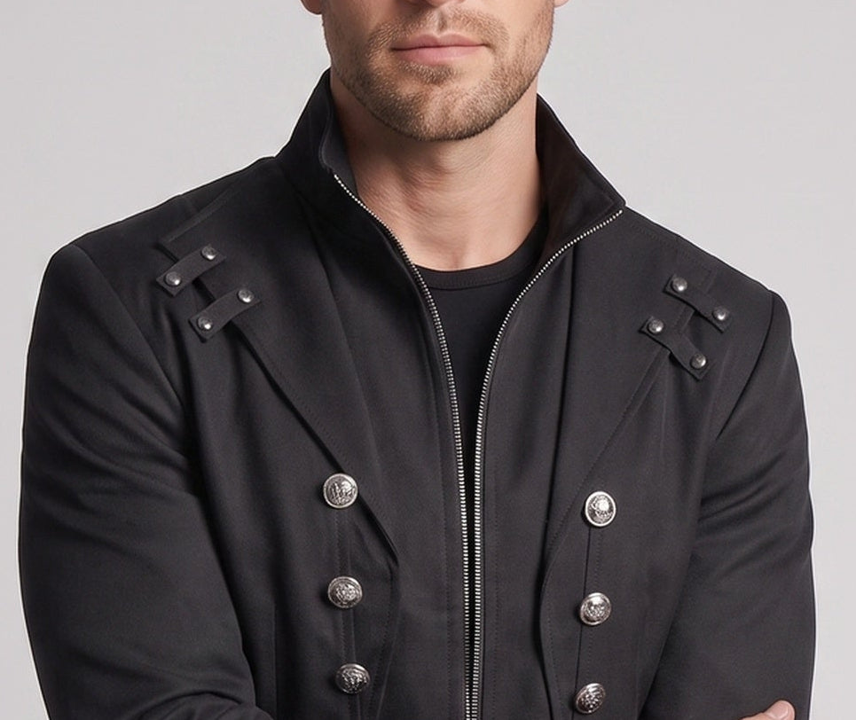 Men's stylish tailcoat with asymmetric hem and decorative button details EVA-US