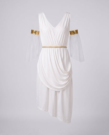 Ladies elegant and flowing evening dress with transparent sleeves EVA-US
