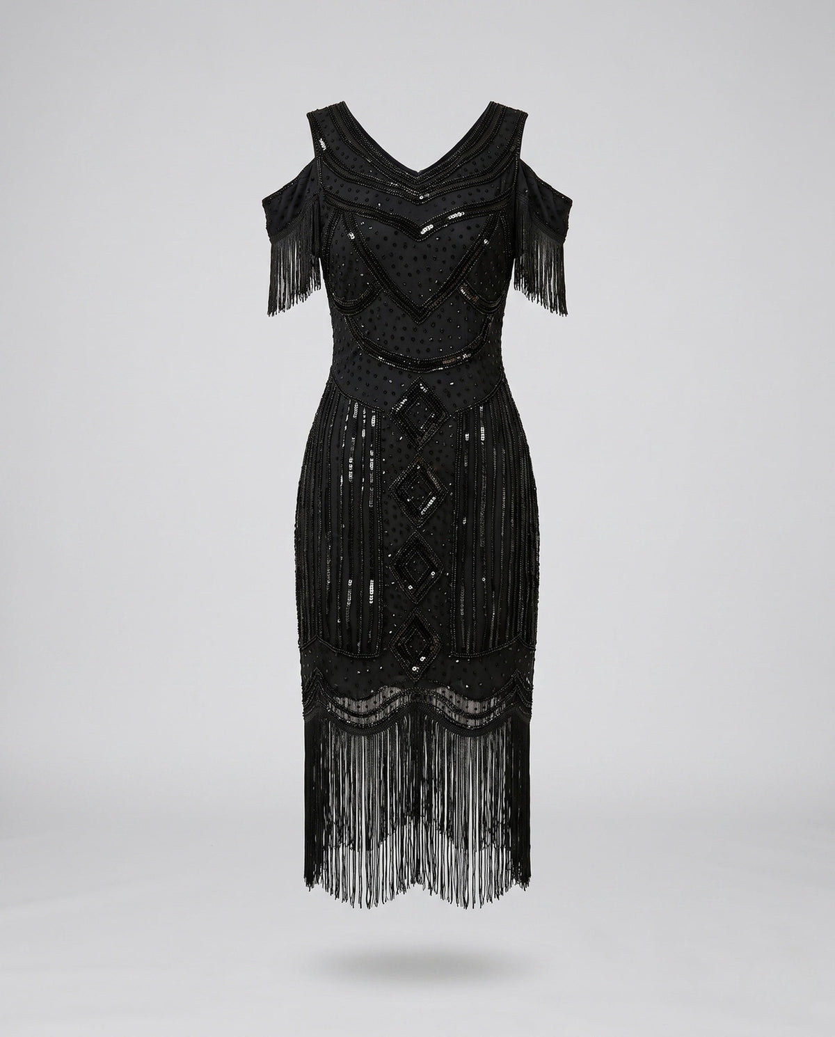 Women's Fringe Cocktail Dress with Shiny Sequins EVA-US