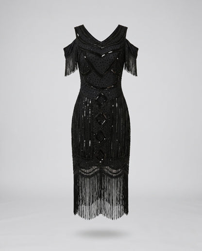 Women's Fringe Cocktail Dress with Shiny Sequins EVA-US
