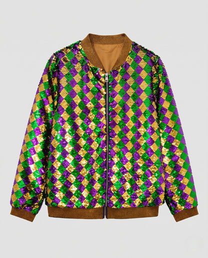 Women's Sparkling Bomber Jacket in Check Pattern EVA-US