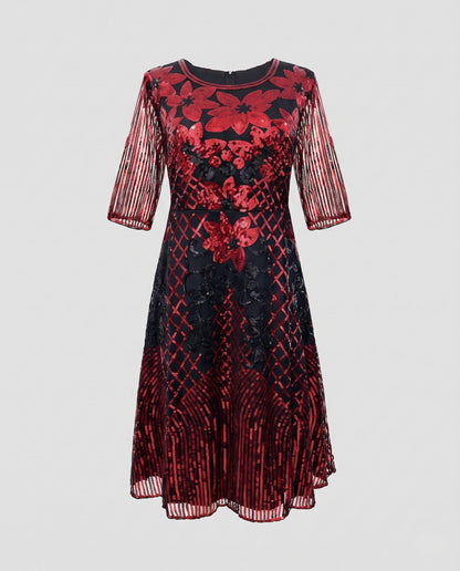 Women's Glittering Floral Dress with Elegant Transparency EVA-US