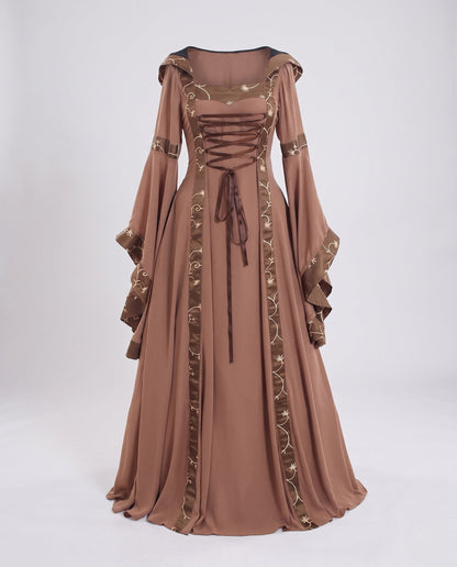 Women's historical costume dress with elegant lacing design and voluminous sleeves EVA-US