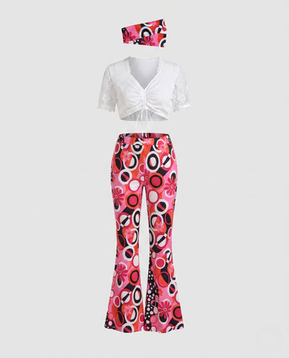 Women’s Fashionable Cropped Top and Flared Pants Set EVA-US