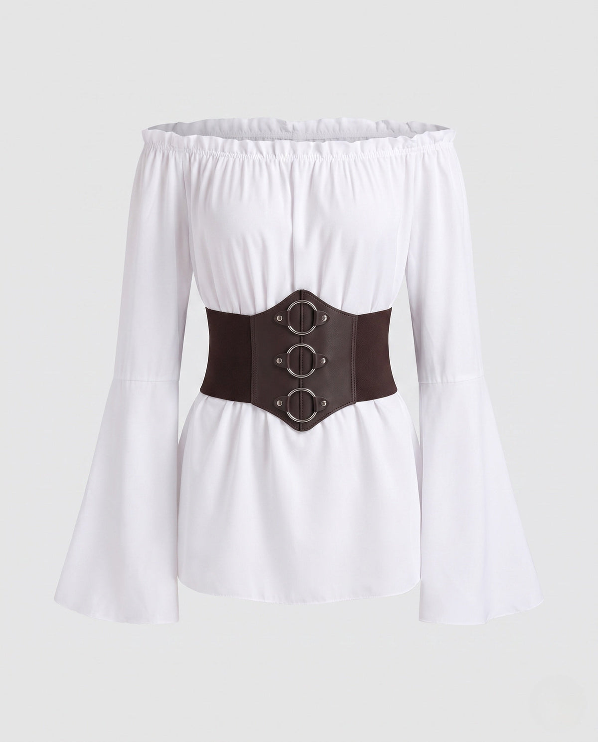 Women's Off-Shoulder Blouse with Wide Sleeve and Figure-Defining Waist Belt EVA-US