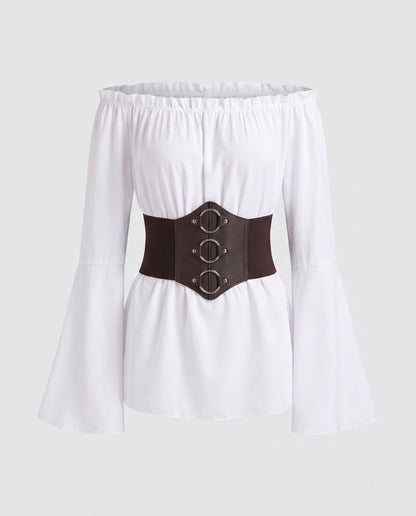 Women's Off-Shoulder Blouse with Wide Sleeve and Figure-Defining Waist Belt EVA-US