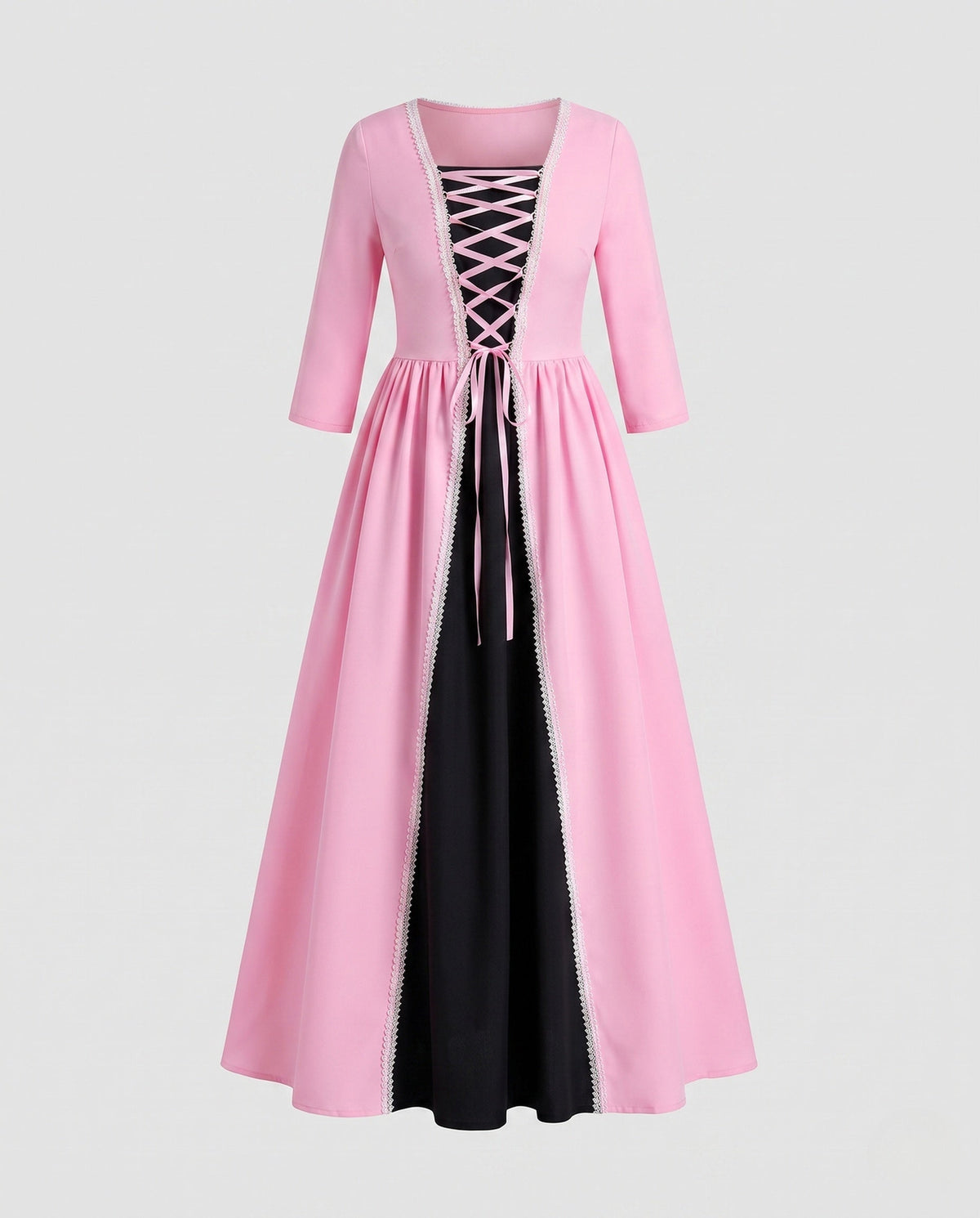 Women romantic maxi dress with lacing and two-tone accents EVA-US