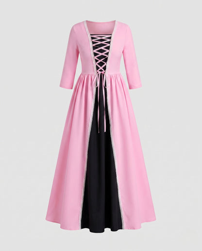 Women romantic maxi dress with lacing and two-tone accents EVA-US
