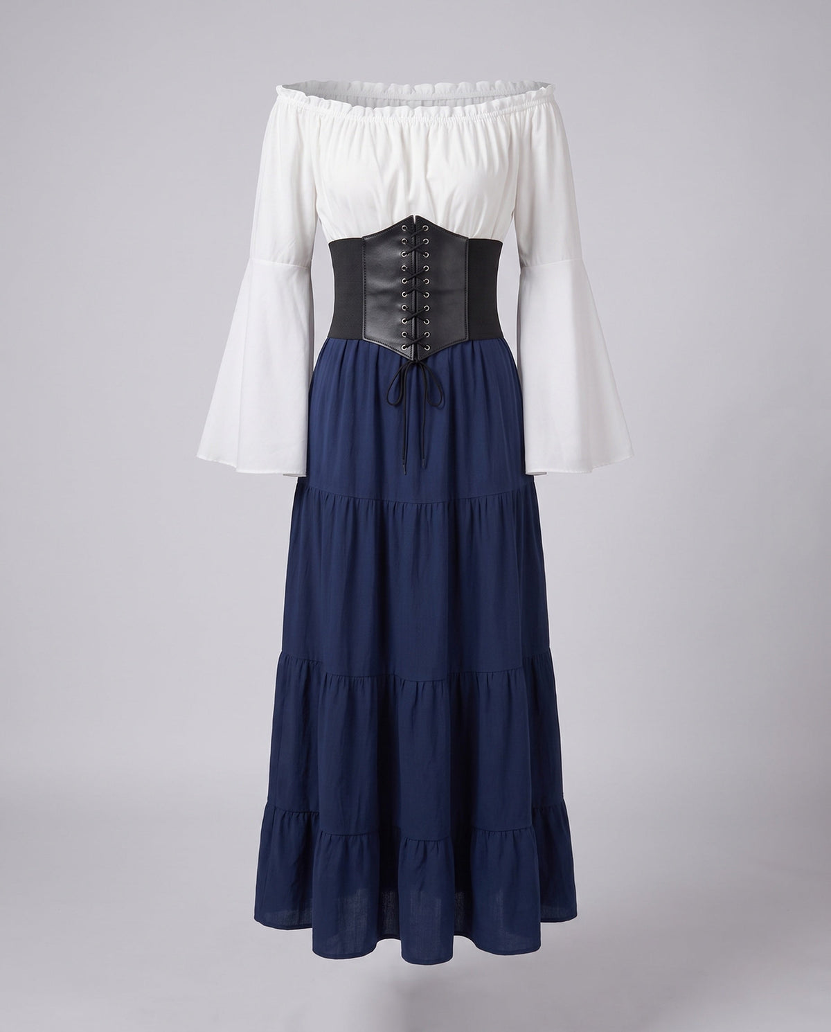 Women's romantic maxi dress with flared skirt and fitted bodice EVA-US