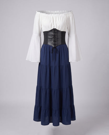 Women's romantic maxi dress with flared skirt and fitted bodice EVA-US