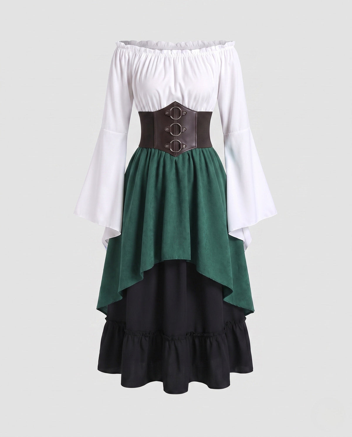 Women's Off-Shoulder Blouse Dress with Wide Flared Sleeves and Fitted Bodice EVA-US
