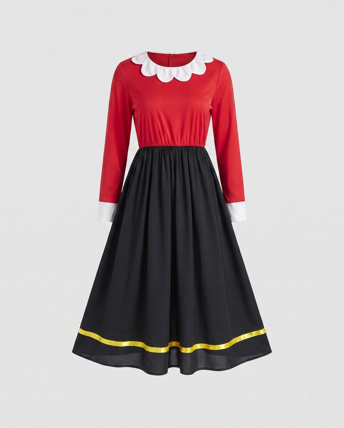 Women Elegant Dress with Ruffle Details and Contrast Collar EVA-US