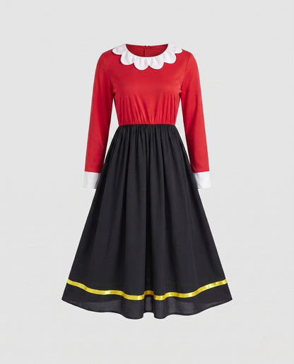 Women Elegant Dress with Ruffle Details and Contrast Collar EVA-US