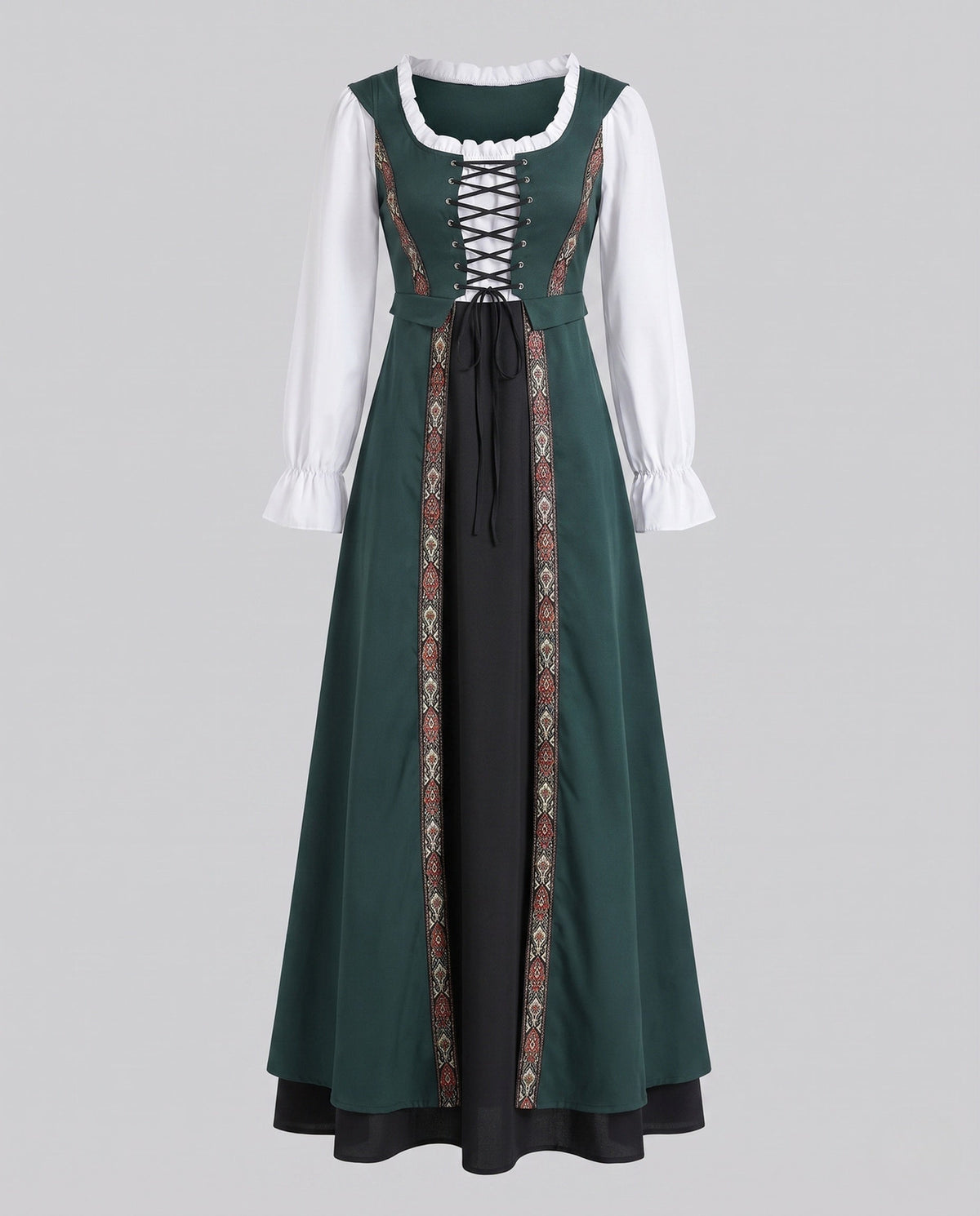 Women’s traditional dress with decorative lacing and colorful embroidery details EVA-US