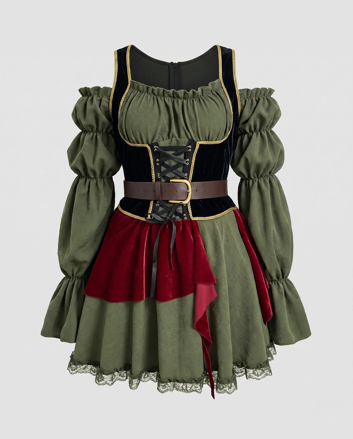 Women's traditional dress with ruffle details and fitted belt EVA-US