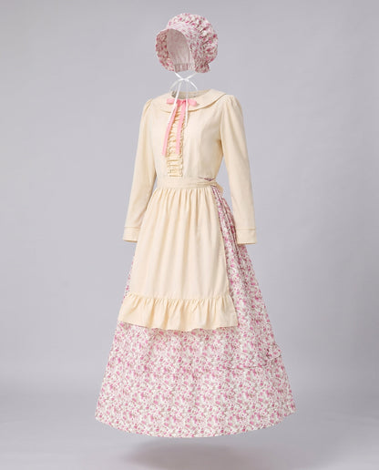 Ladies Historical Peasant Dress with Ruffles and Cotton Apron EVA-US