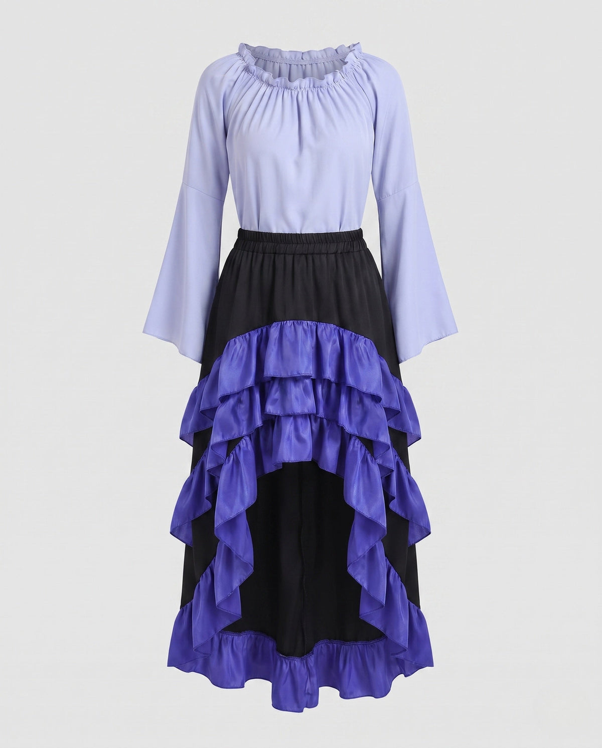 Women Historical Ruffle Dress with Elegant Corsage and Flared Skirt EVA-US