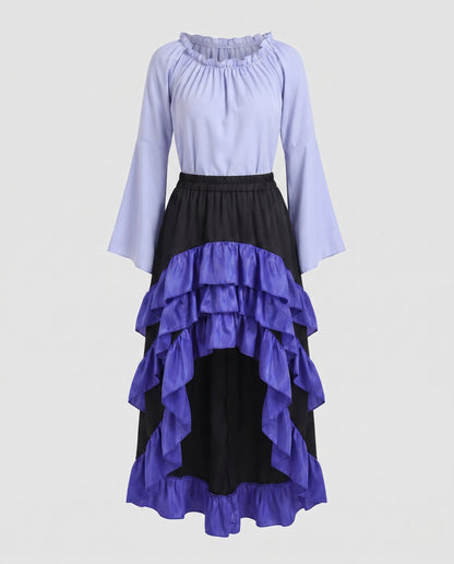 Women Historical Ruffle Dress with Elegant Corsage and Flared Skirt EVA-US