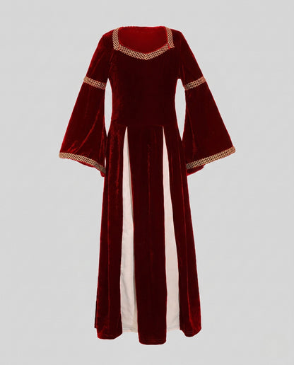 Women Historical Velvet Dress with Flared Sleeves and Decorative Collar EVA-US