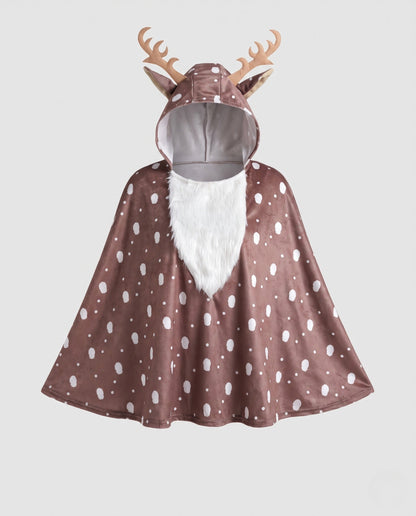Women's animal costume as reindeer-like poncho with hood and 3D antlers EVA-US