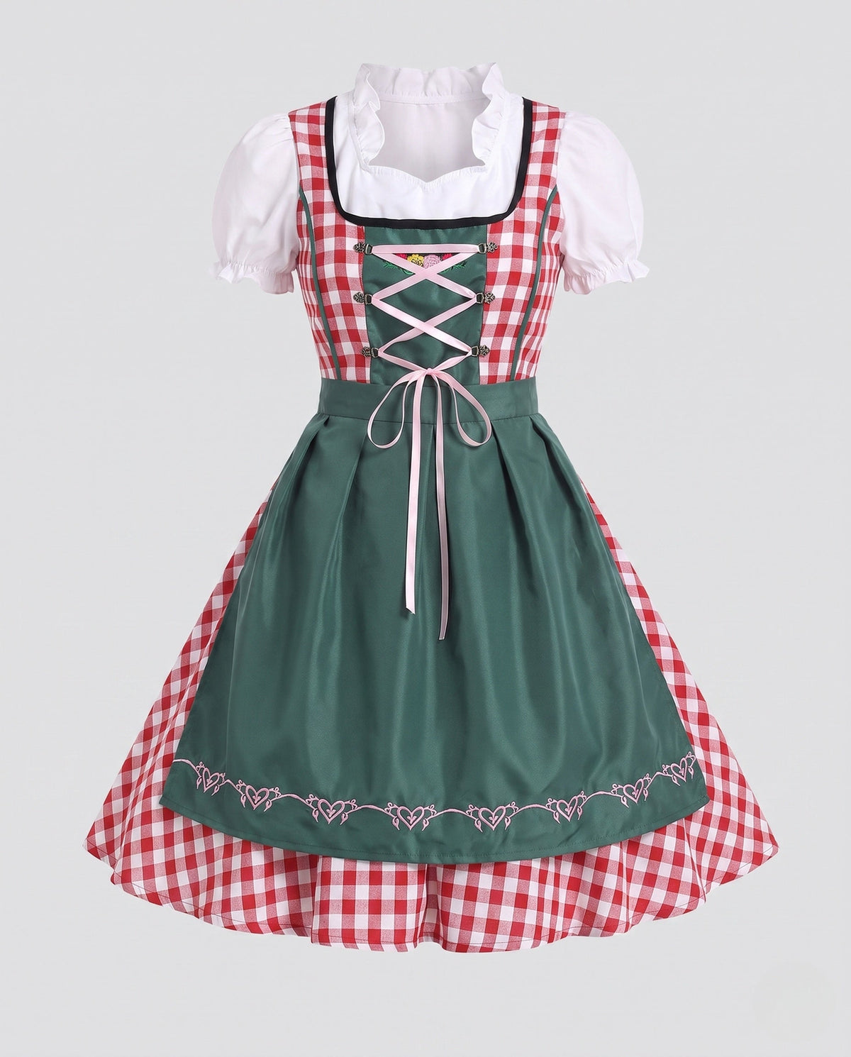 Ladies traditional dress with check pattern and ruffle details EVA-US