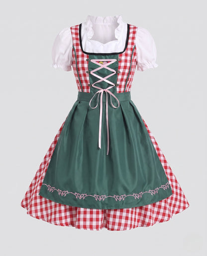Ladies traditional dress with check pattern and ruffle details EVA-US