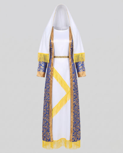 Women's traditional Arabic costume with fringe embossed design and elegant overlay EVA-US