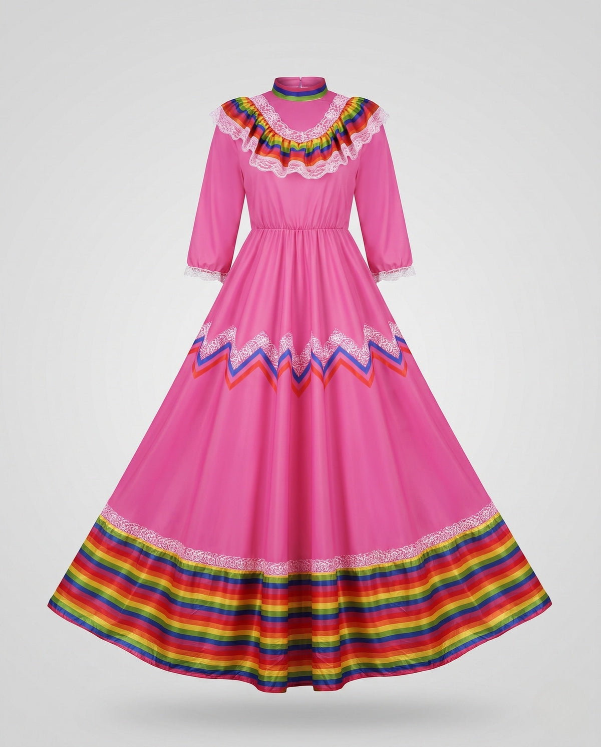 Women’s traditional dress with colorful hem and lace embellishments EVA-US