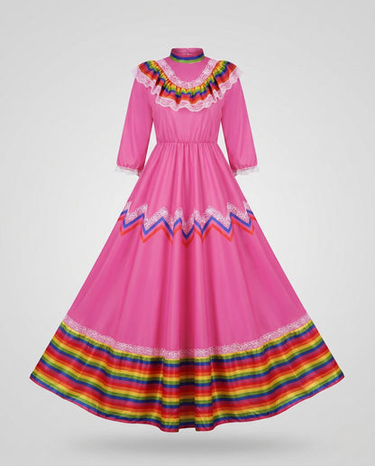 Women’s traditional dress with colorful hem and lace embellishments EVA-US