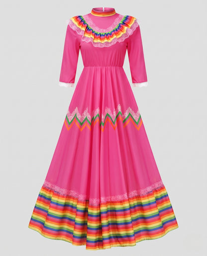 Women Traditional Mexican Dress with Colorful Accents EVA-US