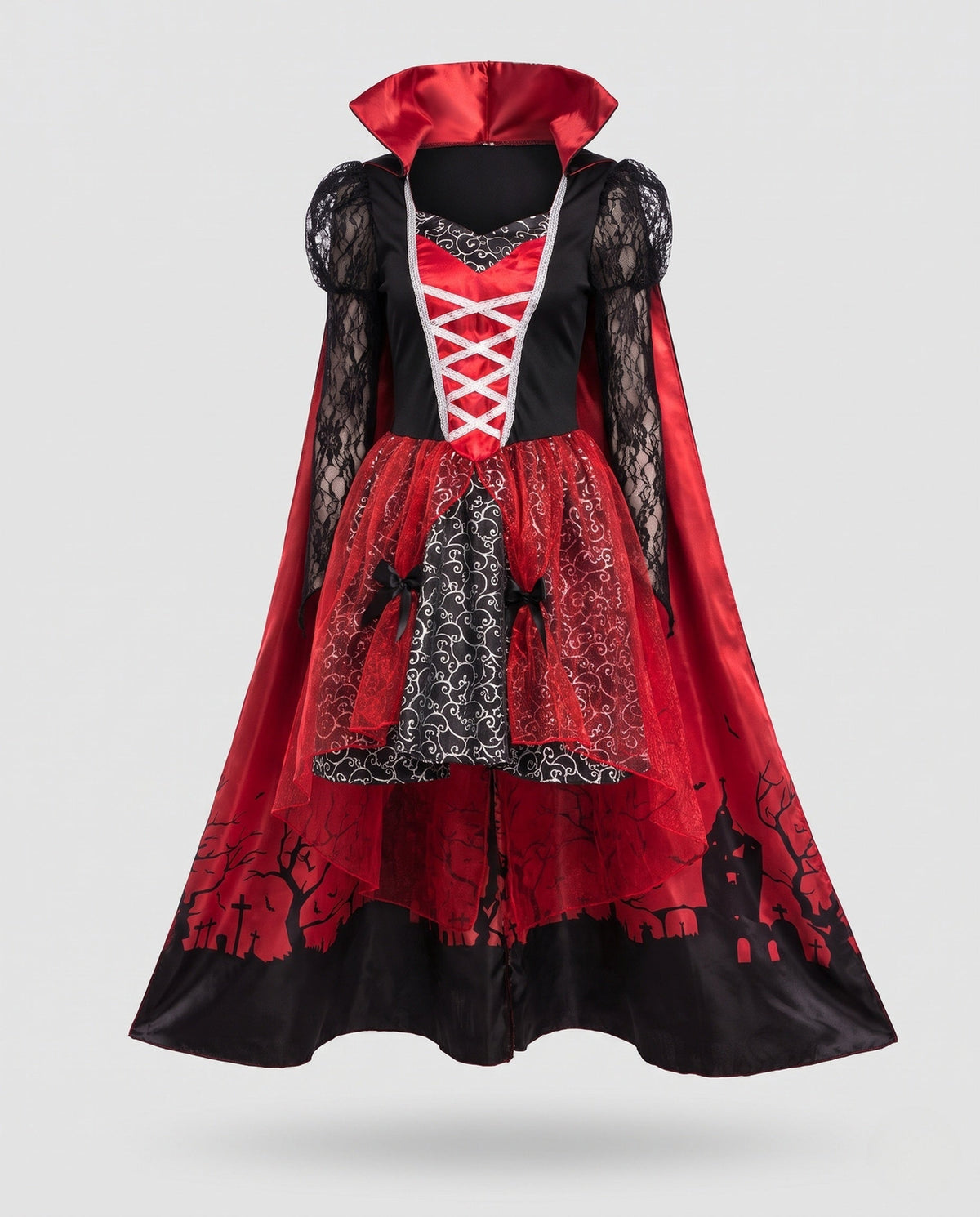 Women's Vampire Costume with Hood, Lace Sleeves and Shiny Skirt EVA-US