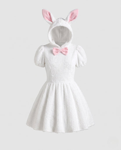 Women's playfully designed bunny costume with hood and plush shoulder bag EVA-US