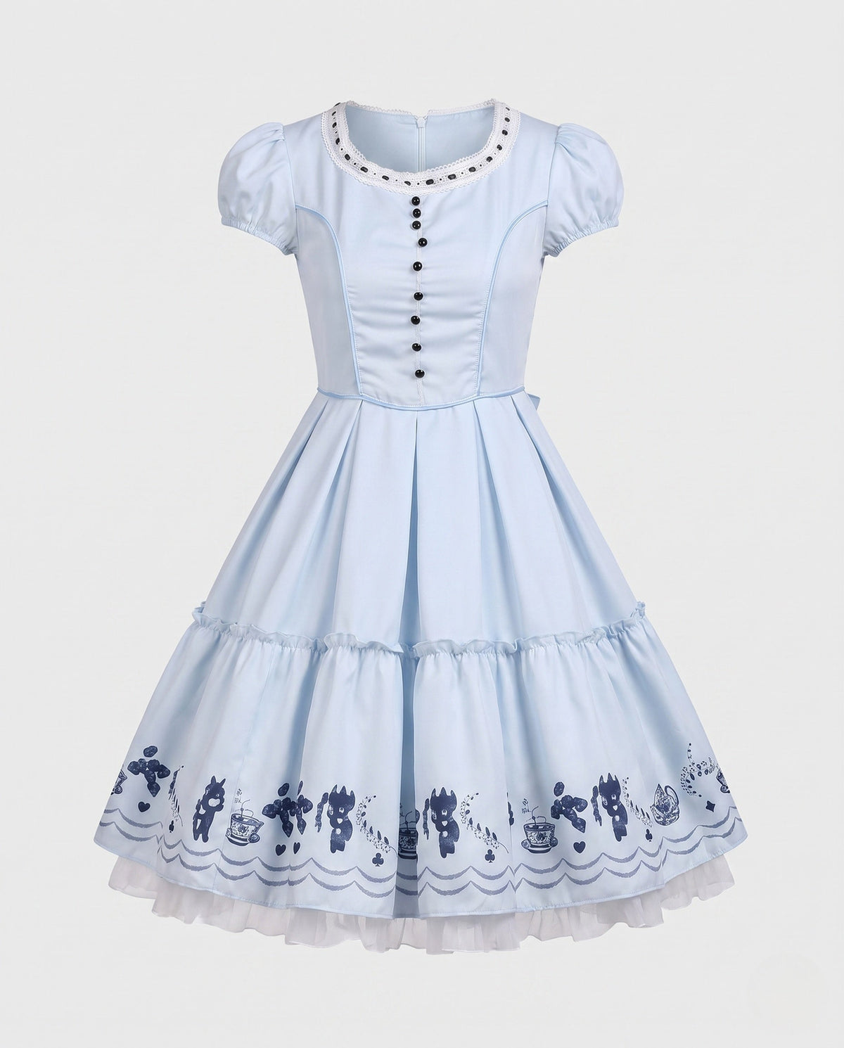Women Vintage Dress with Ruffle Hem and Button Details EVA-US