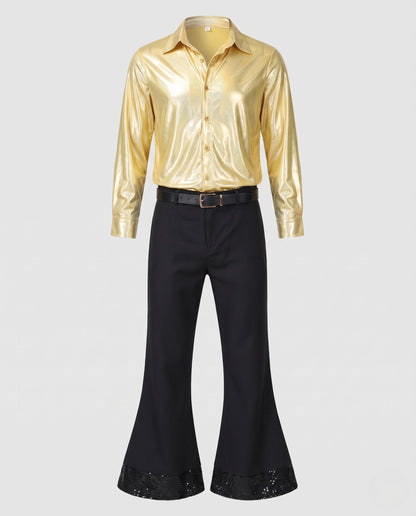 Men's Disco Outfit with Shiny Blouse and Wide Pants EVA-US